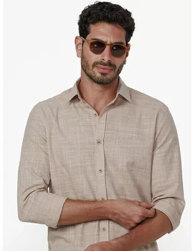 imagem de  Camisa Manga Longa Slub Mini Grid Marrom/Areia