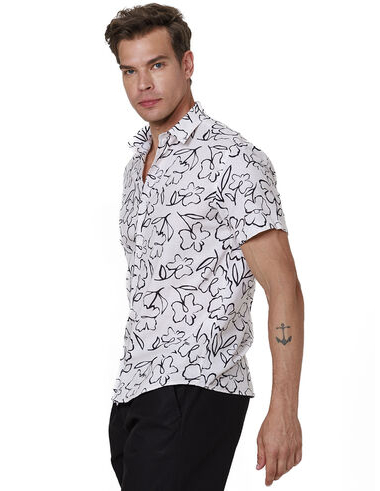 imagem de Camisa Manga Curta Flores Areia/Preto