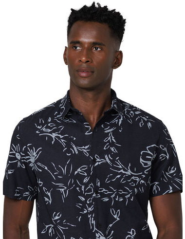 imagem de Camisa Manga Curta Folhagem Preto/Cinza