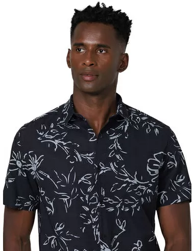 imagem de Camisa Manga Curta Folhagem Preto/Cinza