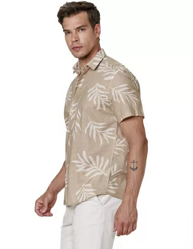 imagem de Camisa Manga Curta Folhas Khaki/Areia