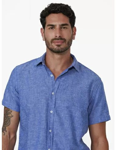 imagem de Camisa Manga Curta Linho Cannes Azul Náutical