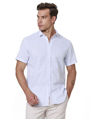 imagem de Camisa Manga Curta Slub Hapiness Azul claro/Branco