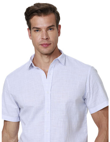 imagem de Camisa Manga Curta Slub Hapiness Azul claro/Branco