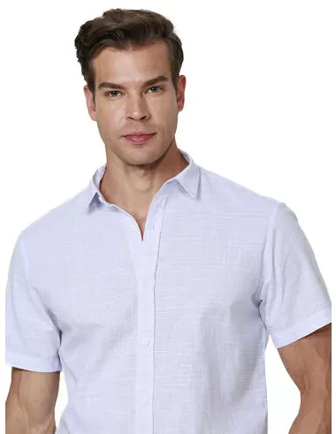 imagem de Camisa Manga Curta Slub Hapiness Azul claro/Branco