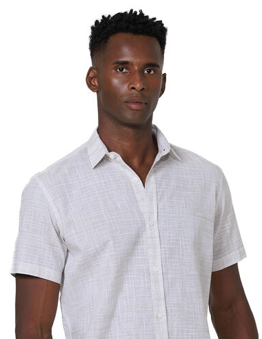 imagem de Camisa Manga Curta Slub Hapiness Khaki/Branco