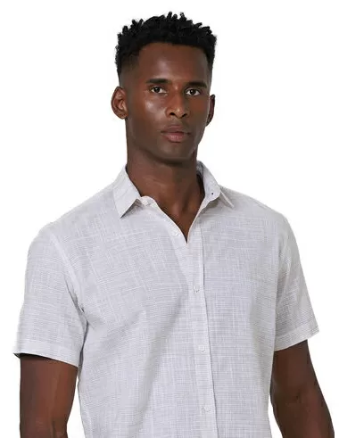 imagem de Camisa Manga Curta Slub Hapiness Khaki/Branco