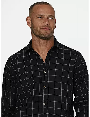 imagem de Camisa Manga Longa Grid Flanela Preto/Areia