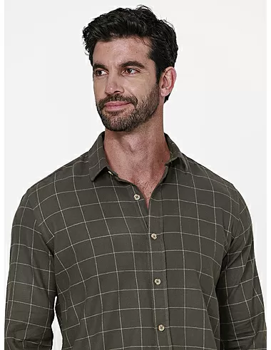 imagem de Camisa Manga Longa Grid Flanela Verde/Areia