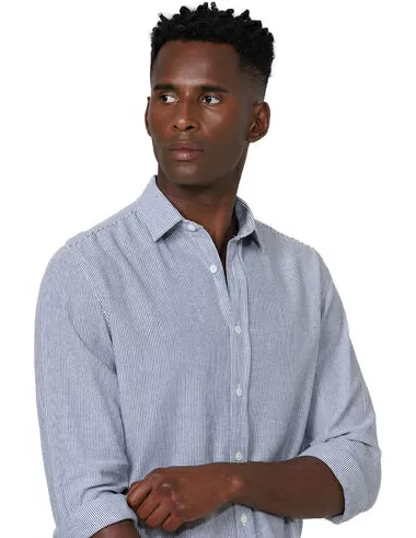 imagem de Camisa Manga Longa Linen Stripes Marinho/ Off
