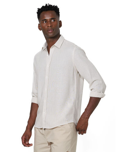 imagem de Camisa Manga Longa Linen Stripes Natural/ Off