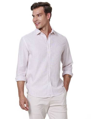 imagem de Camisa Manga Longa Linen Stripes Rosa/OFF