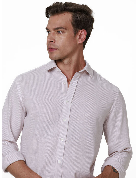 imagem de Camisa Manga Longa Linen Stripes Rosa/OFF