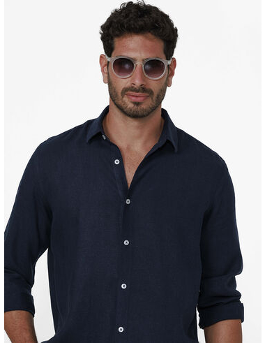 imagem de Camisa Manga Longa Linen Tencel Marinho Profundo