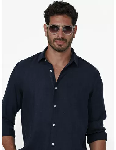 imagem de Camisa Manga Longa Linen Tencel Marinho Profundo