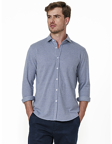 imagem de Camisa Manga Longa Malha Oxford Azul Névoa