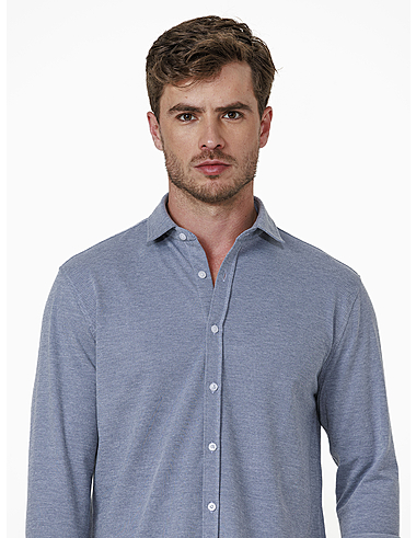 imagem de Camisa Manga Longa Malha Oxford Azul Névoa
