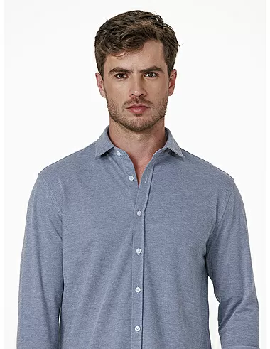 imagem de Camisa Manga Longa Malha Oxford Azul Névoa