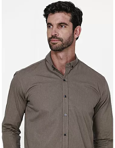 imagem de Camisa Manga Longa Micro Plaid  Khaki/Marinho