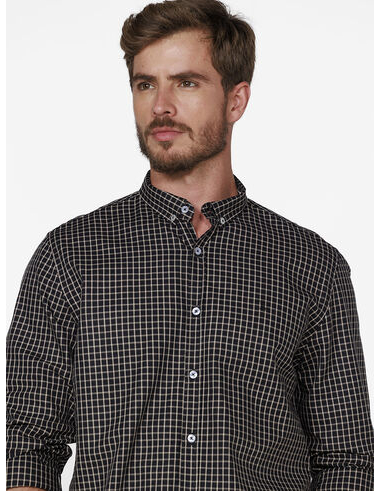 imagem de Camisa Manga Longa Oxford Xd Caen Preto/Areia/Khaki