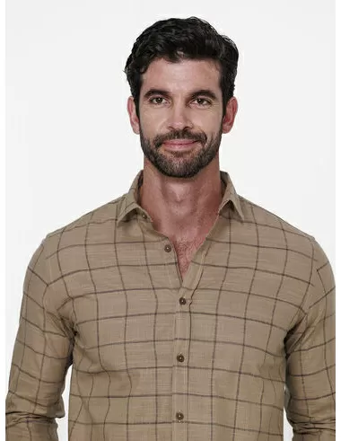 imagem de Camisa Manga Longa Slub Calais  Khaki/Marinho