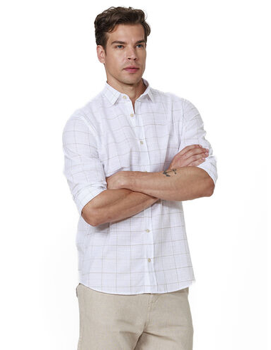 imagem de Camisa Manga Longa Slub Fine Sand Branco/Khaki