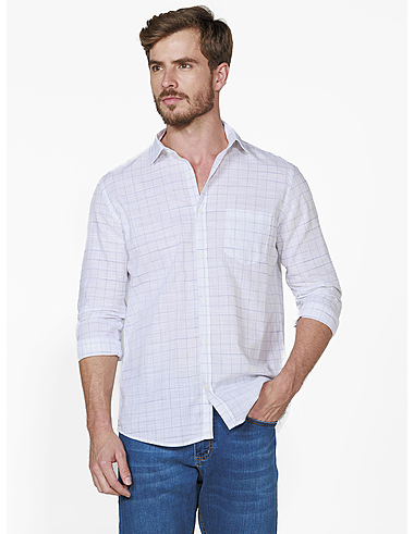 imagem de Camisa Manga Longa Slub Guines Branco/Marinho