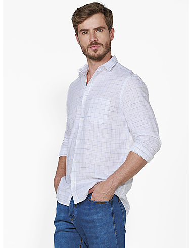 imagem de Camisa Manga Longa Slub Guines Branco/Marinho