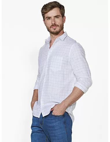 imagem de Camisa Manga Longa Slub Guines Branco/Marinho