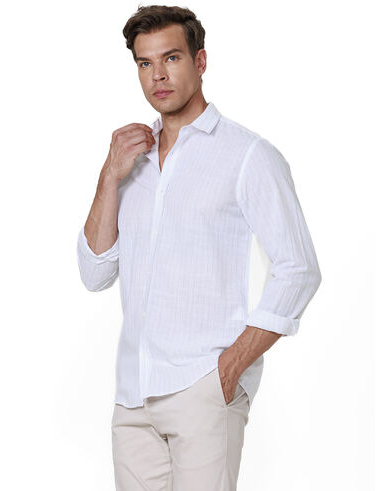 imagem de Camisa Manga Longa Slub Stripes Branco/ Azul