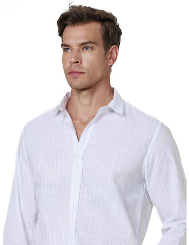 imagem de Camisa Manga Longa Slub Stripes Branco/ Azul