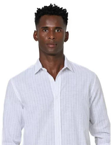 imagem de Camisa Manga Longa Slub Stripes Branco/Khaki