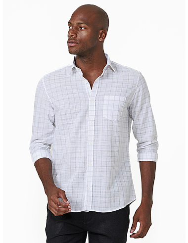 imagem de Camisa Manga Longa Slub Urbane Branco/Cinza
