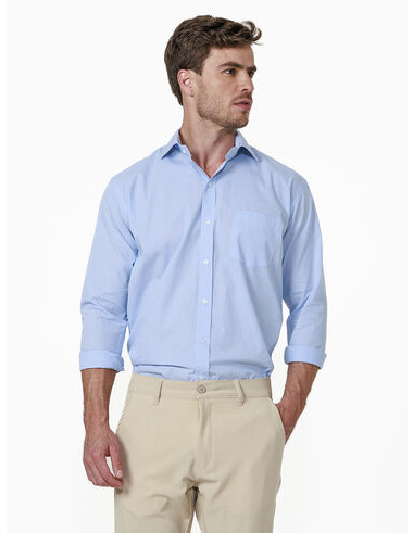 imagem de Camisa Manga Longa Tricoline Estocolmo Azul Claro/Branco