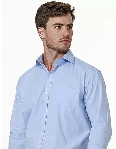 imagem de Camisa Manga Longa Tricoline Estocolmo Azul Claro/Branco