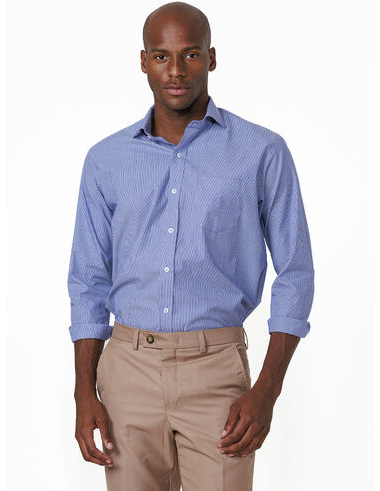 imagem de Camisa Manga Longa Tricoline Estocolmo Azul Índigo/Branco