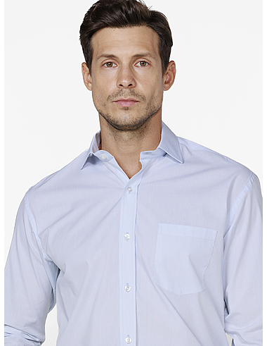 imagem de Camisa Manga Longa Tricoline Moscou Branco/Azul Claro