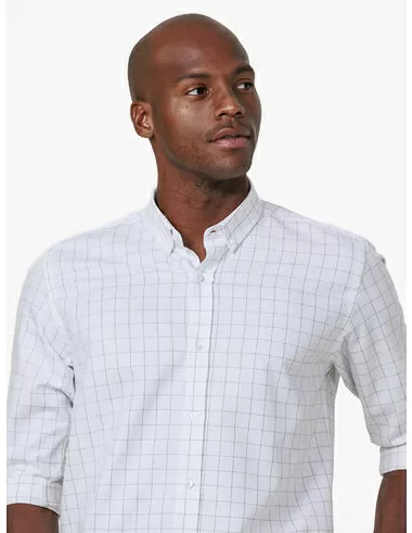 imagem de Camisa Manga Longa Work Oxford Grid Branco/Khaki