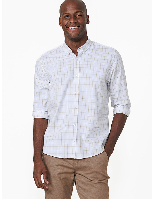 imagem de Camisa Manga Longa Work Oxford Grid Branco/Khaki