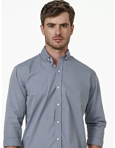 imagem de Camisa Manga Longa Work Vichy Cinza/Azul