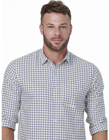 imagem de Camisa Manga Longa Xadrez Arzano Areia/Marinho