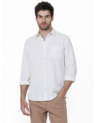 imagem de Camisa Manga Longa Xadrez Moncy Branco/Khaki