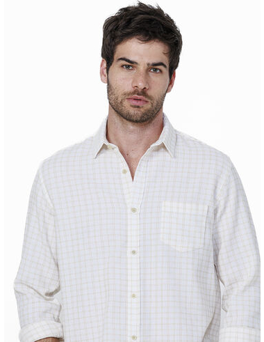 imagem de Camisa Manga Longa Xadrez Moncy Branco/Khaki