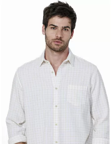 imagem de Camisa Manga Longa Xadrez Moncy Branco/Khaki