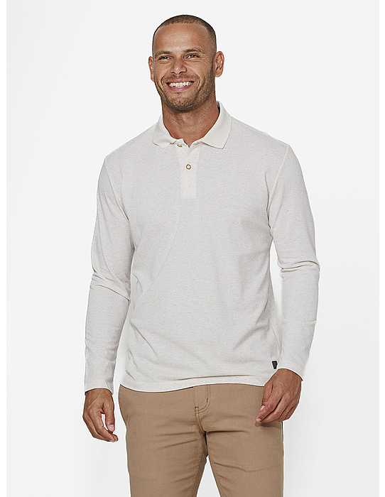 imagem de Polo Manga Longa Favo Linho Off White