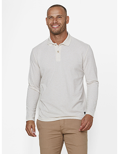 imagem de Polo Manga Longa Favo Linho Off White