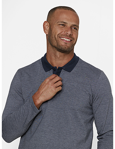 imagem de Polo Manga Longa Malha Dots  Azul Marinho