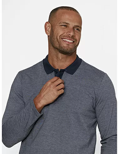 imagem de Polo Manga Longa Malha Dots  Azul Marinho