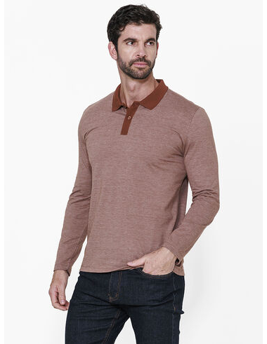 imagem de Polo Manga Longa Malha Dots  Marrom