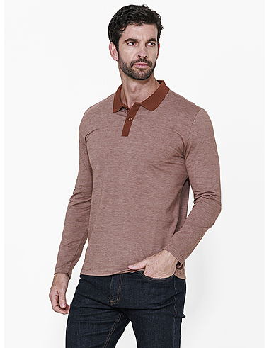 imagem de Polo Manga Longa Malha Dots  Marrom